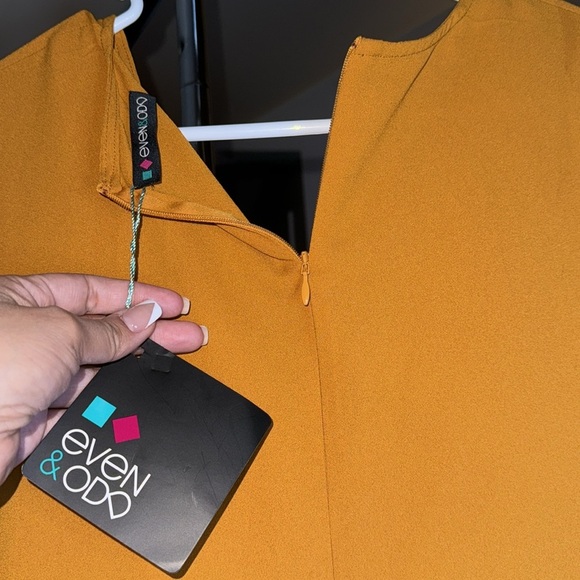 NWT- EVEN & ODD- front wrap mustard yellow short sleeve jumpsuit size Large - Picture 3 of 10